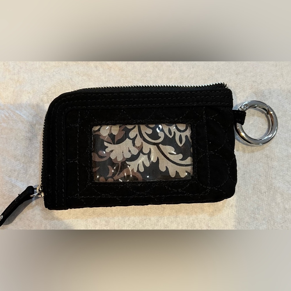 Vera Bradley Black Quilted Zip Card Case with Logo Plate - Picture 3 of 6